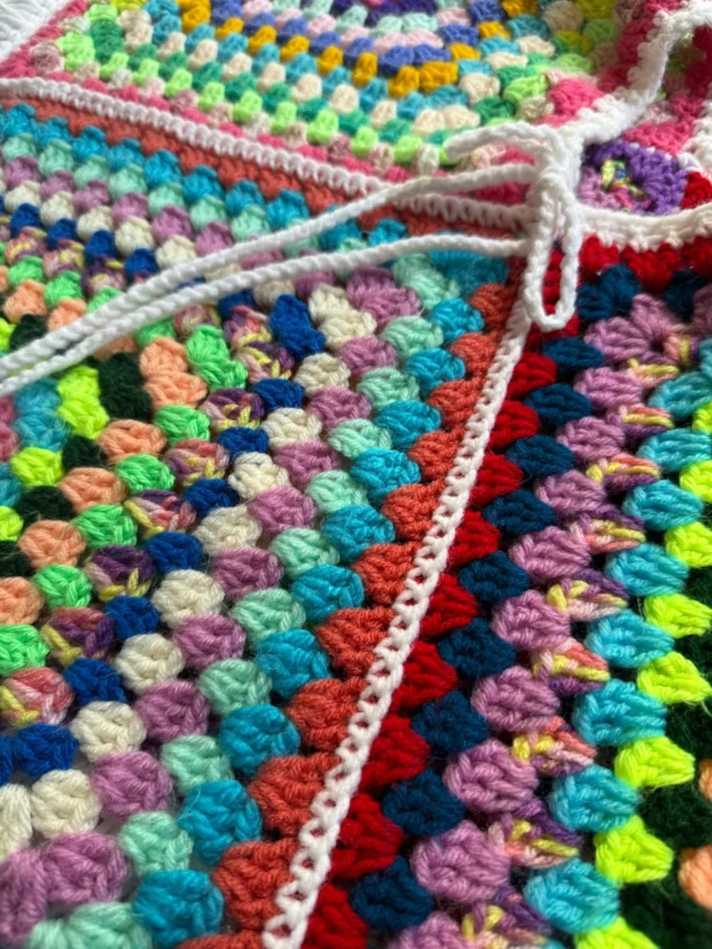 Handmade Granny Square Multicolor Crochet Poncho with Fringe - Picture 3 of 5